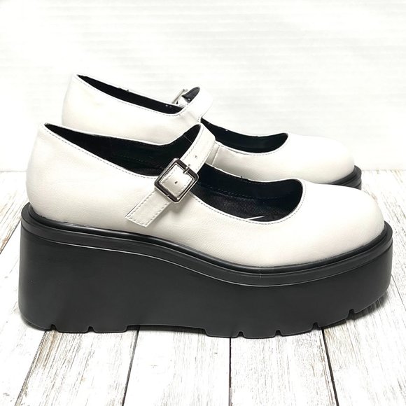 New White Platform Mary Jane Wedge Ballet Flats - Picture 2 of 4
